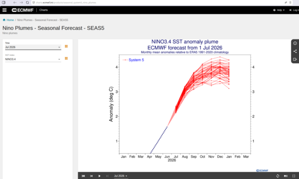 Screen dump of ECMWF seasonal forecast