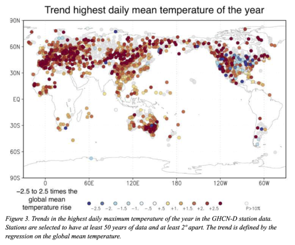 Trends in Tmax globally