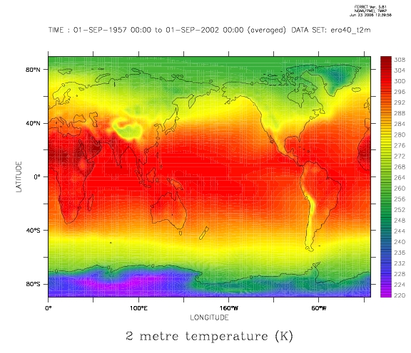 Fig. 2: Mean 2m temperature from ERA40