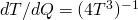 dT/dQ = (4T^3)^{-1}