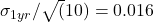 \sigma_{1yr}/\sqrt(10)=0.016