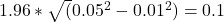 1.96*\sqrt(0.05^2-0.01^2)=0.1