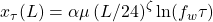 x_\tau(L) = \alpha \mu \left(L/24\right)^\zeta \ln(f_w \tau)