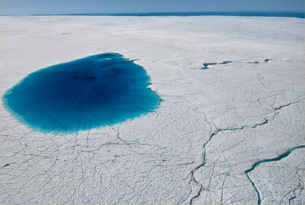 Getting soft? Meltwater on the Greenland Ice Sheet. Photo by Ian Joughin.